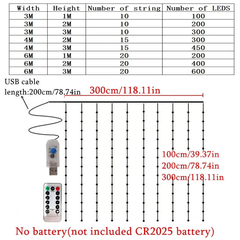 LED 8 Mode Christmas Light USB Curtain String Light Holiday Decor 3M 4M 6M Fairy Light Garland Wedding Party Birthday Decoration