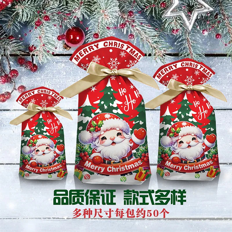 Hot Sale 10Pcs/Lot 15x23cm Christmas Plastic Gift Bag Party Favor Boutique Cosmetics Candy Gifts Packaging Bags With Drawstrings