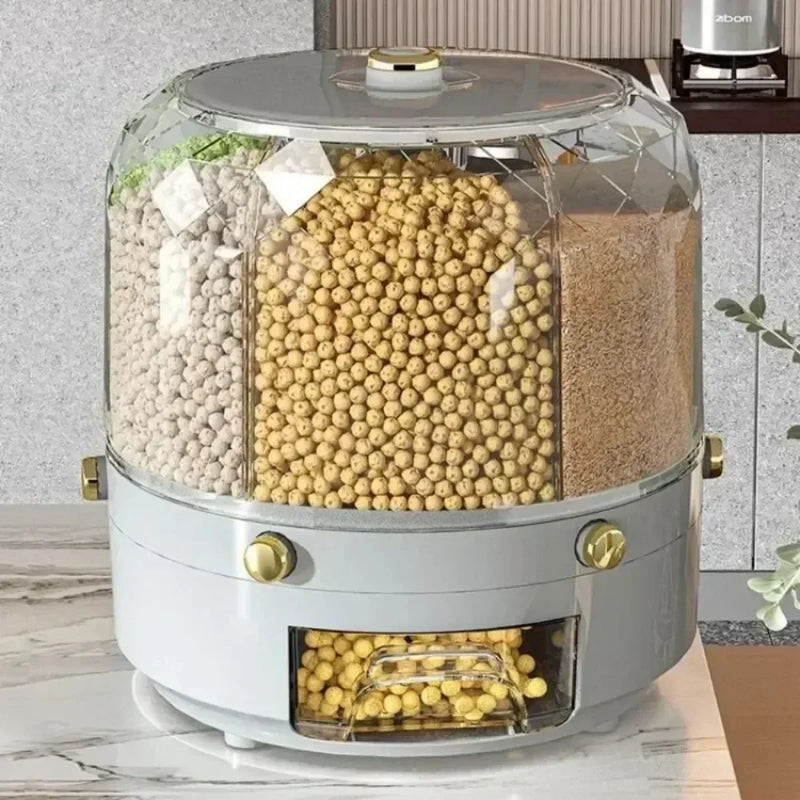 Kitchen Storage Box 360 Rotating Cereal Dispenser Grain Rice Sealed Dampproof Bucket Large Storage Container Food Organizer Tank