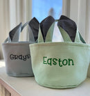 Personalized Seersucker Easter Basket with Gingham Floppy Bunny Ears, Embroidered Canvas Seersucker Easter Baskets for Kids Gift