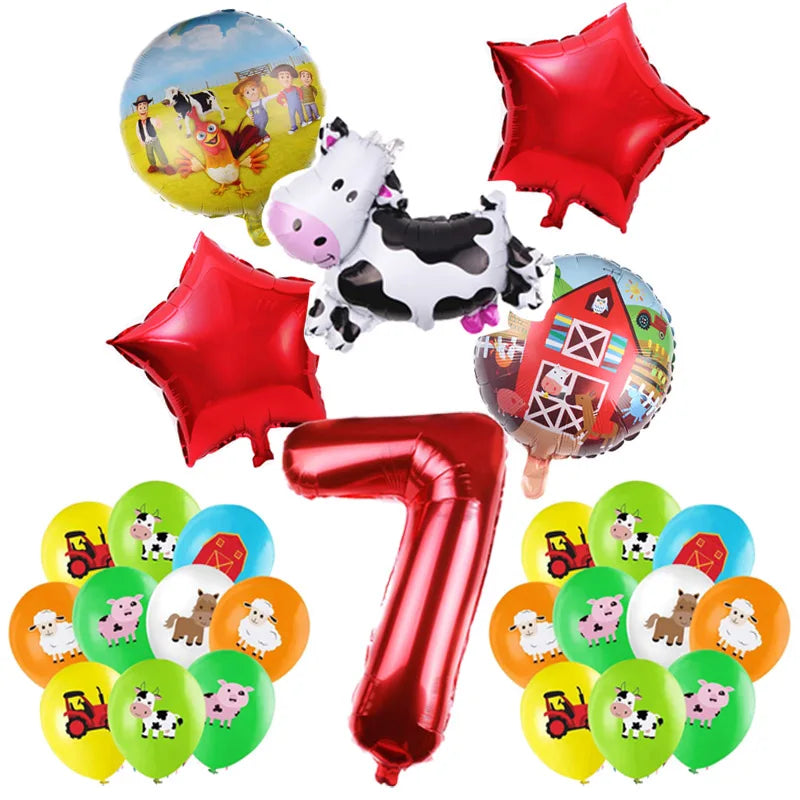 Farm Animal Theme Birthday Party Decorations Ranch Event Suppplies Cow Chicken Disposable Tableware Latex Aluminum Foil Balloon