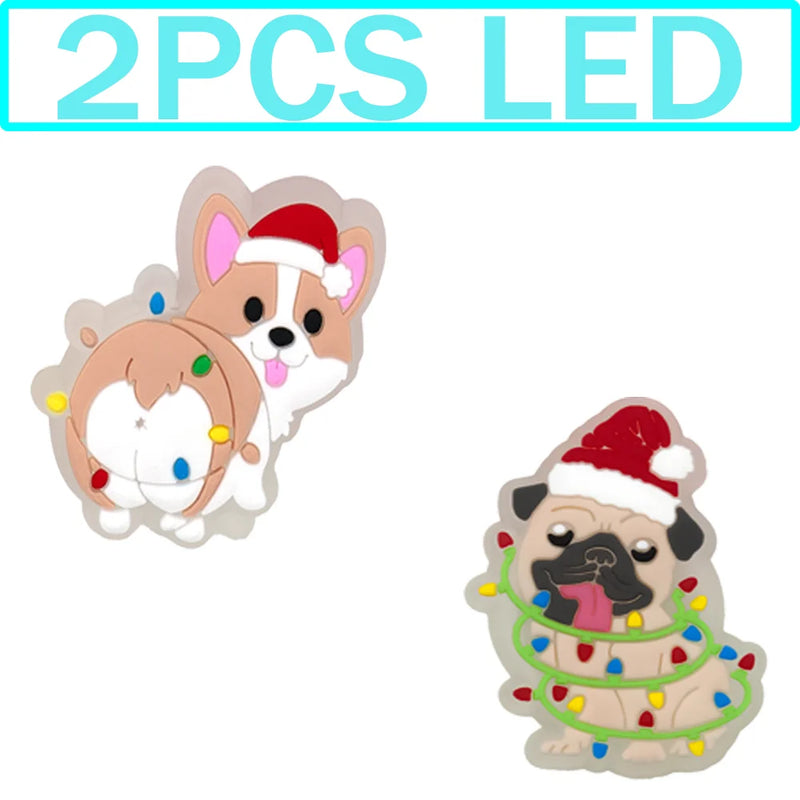 1-5PCS New Christmas LED Shoe Charms,Cute Santa Claus Cat & Dog Pin Accessories for Sandals,Shoe Clogs Buckle Christmas Gifts