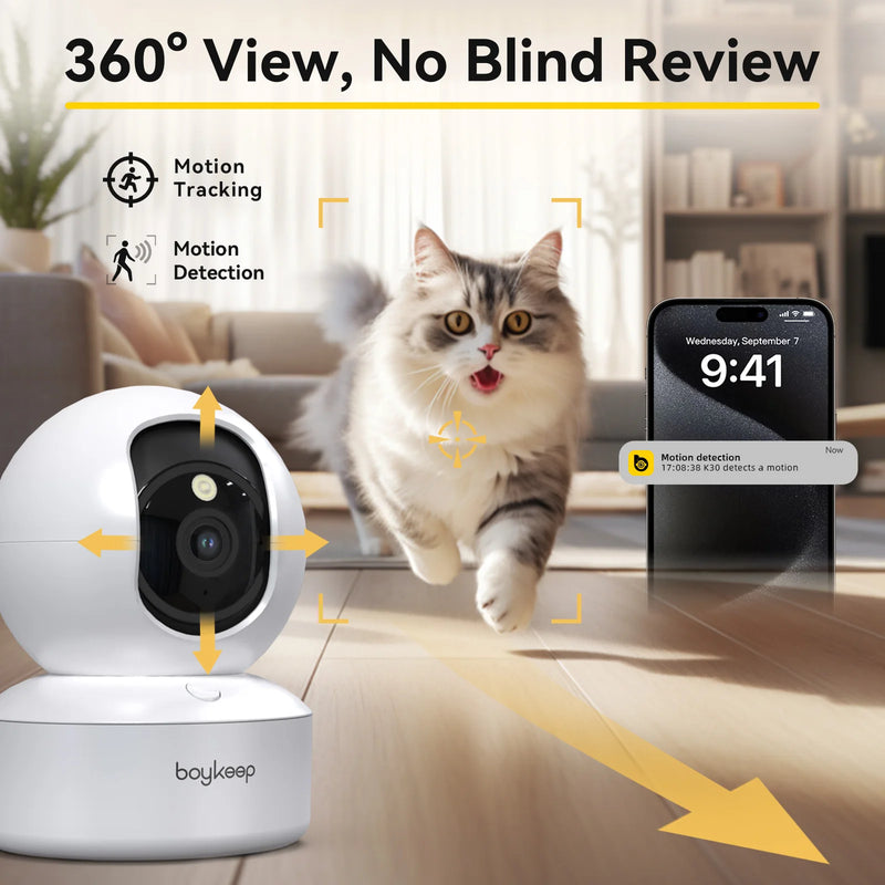 BoyKeep 3MP 5G/2.4GHz WiFi Indoor Home Security IP Smart Pet Dog Camera Automatic Tracking 24/7 Video Surveillance Camera