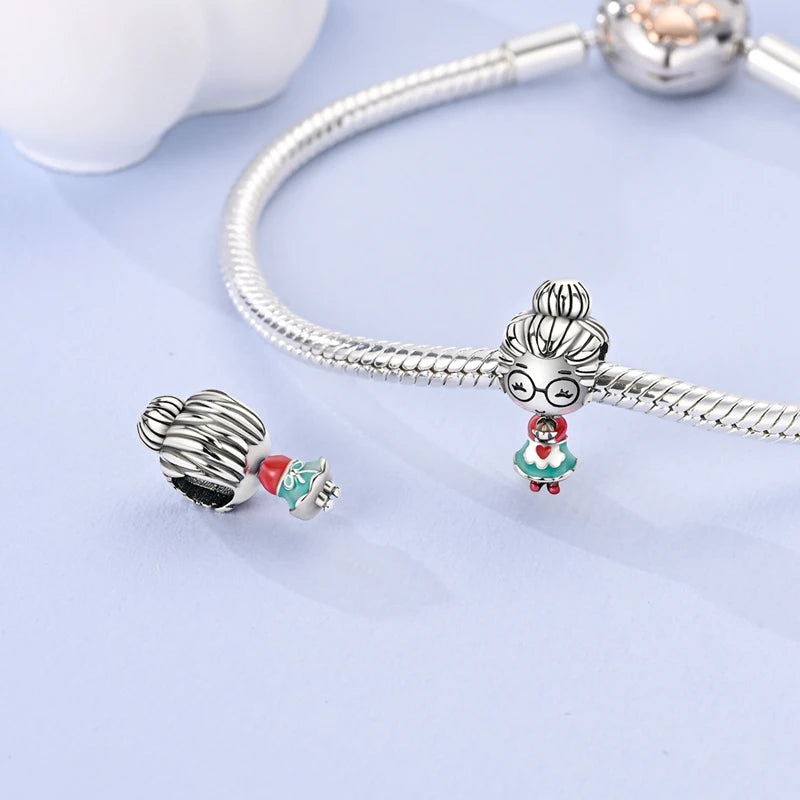 Silver Plated Boy Girl Couple Lovers Beads Charms Zirconium Dangle Fit Original Pandora Bracelet Necklace Jewelry Women