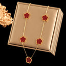 GANEMLY 316L Stainless Steel Golden Plum Blossom Plant Five Leaf Flower Set Necklace Earrings Bracelet Women Clover Jewelry Gift