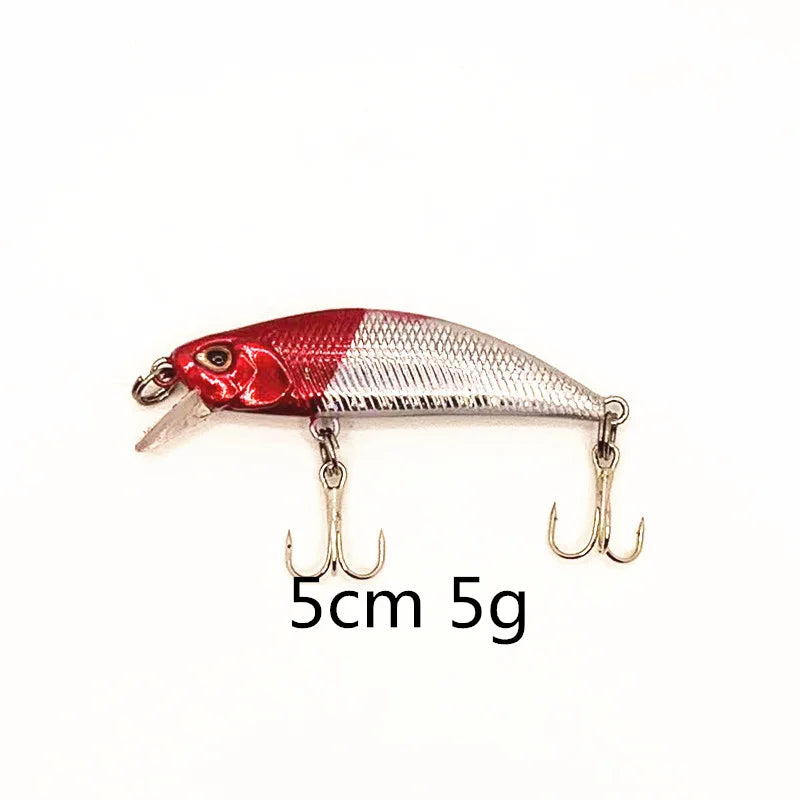 Colorful Fishing Lure with 3D Eyes, Sinking Minnow, Laser Trolling, Plastic Buzz Bait, 2 Treble Hook, 5G, 5cm, 1Pcs