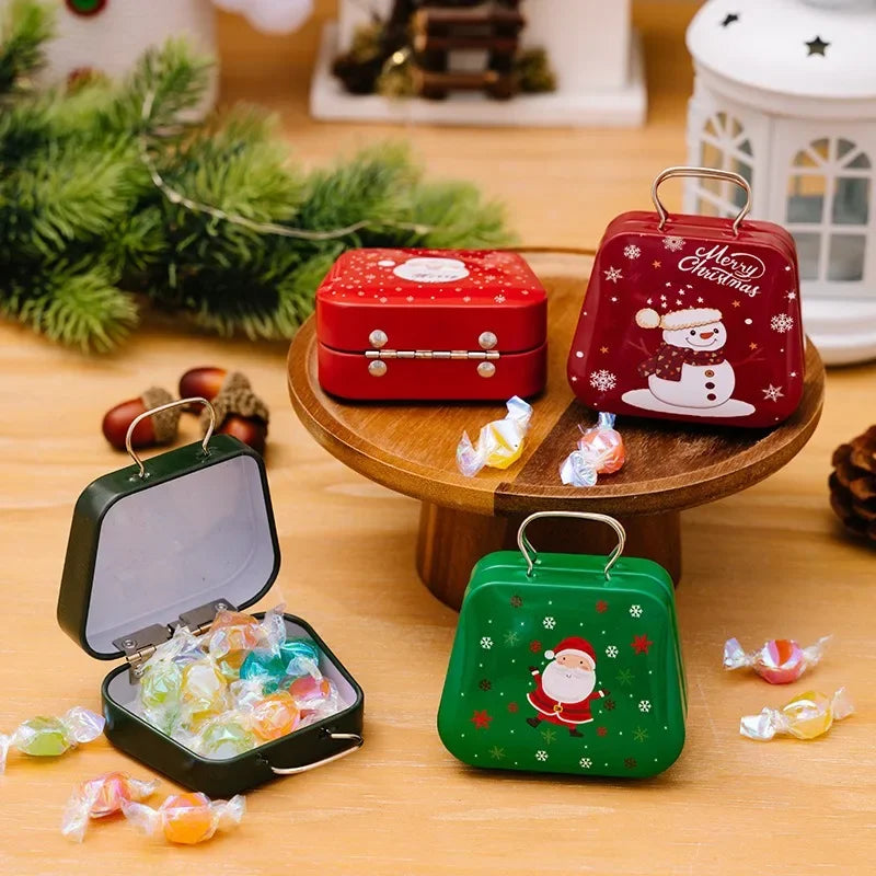 Mini Christmas Candy Iron Box Handbag Storage Box Xmas Gift Box Decoration Joy 2025 Noel Merry Christmas Supplies Kids Favor