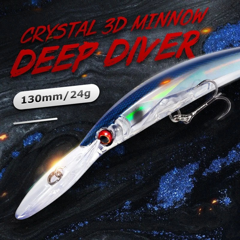 Deep Diver Minnow Sinking Fishing Lure Wobblers 130mm 24g Crystal 3D Hard Bait Megabass Cranbait Japanese Wobblers for Pike Bass