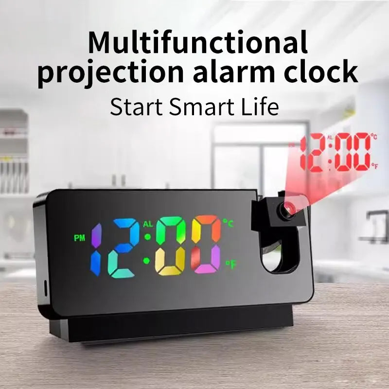 Multifunctional 180° Rotating Projection Creative Alarm Clock, LED Silent Colour Screen, Bedroom Ceiling Projection Gift