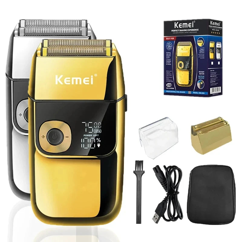 Kemei KM-2028 Men's Electric Metal Shaver LED Display Adjustable Speed USB Electric Shaver Hair Shavers