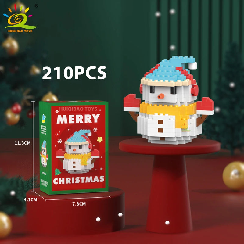 HUIQIBAO Christmas Tree Train Santa Claus Model Micro Building Blocks Elk Elves Snowman Mini Bricks Xmas Gifts Toys for Children