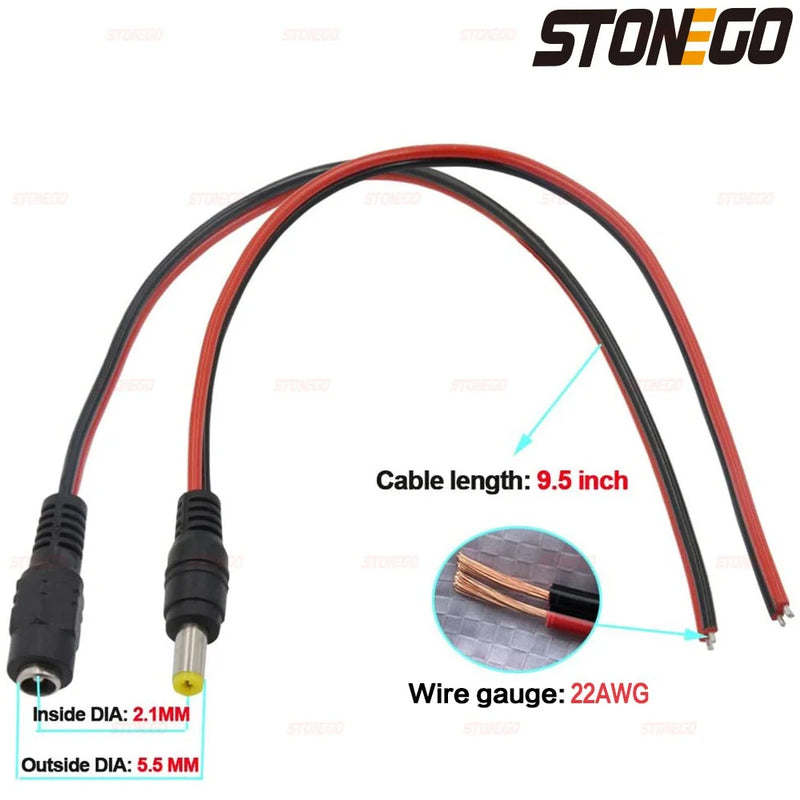 STONEGO 10/20/50PCS 12V Dc Connectors Male Female Jack Cable Wire Line Adapter Plug Power Supply 5.5 x 2.1mm