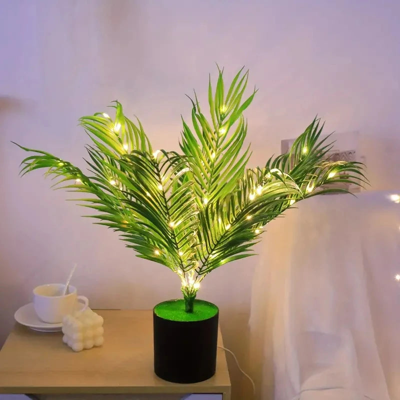 1PC Lighted Palm Leaf Bonsai Decoration USB Powered Operated For Bedroom Party Wedding Christmas All Season Decoration