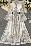 Neploe Spring Women Dress Flared Sleeve Single Breasted Long Lady Vestidos 2024 French O-neck Chic Robe with Belt