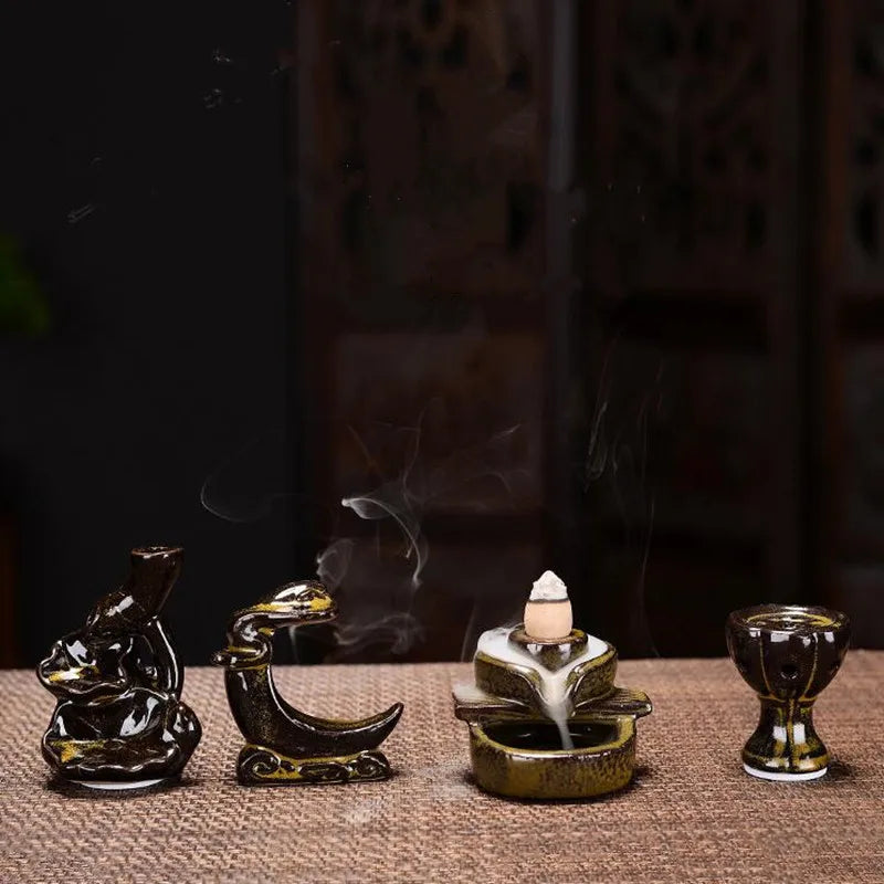 With 30 Incense Waterfall Incense Burner Ceramics Backflow Buddha Censer Backflow Incense Holder Home Office Yoga Teahouse Decor