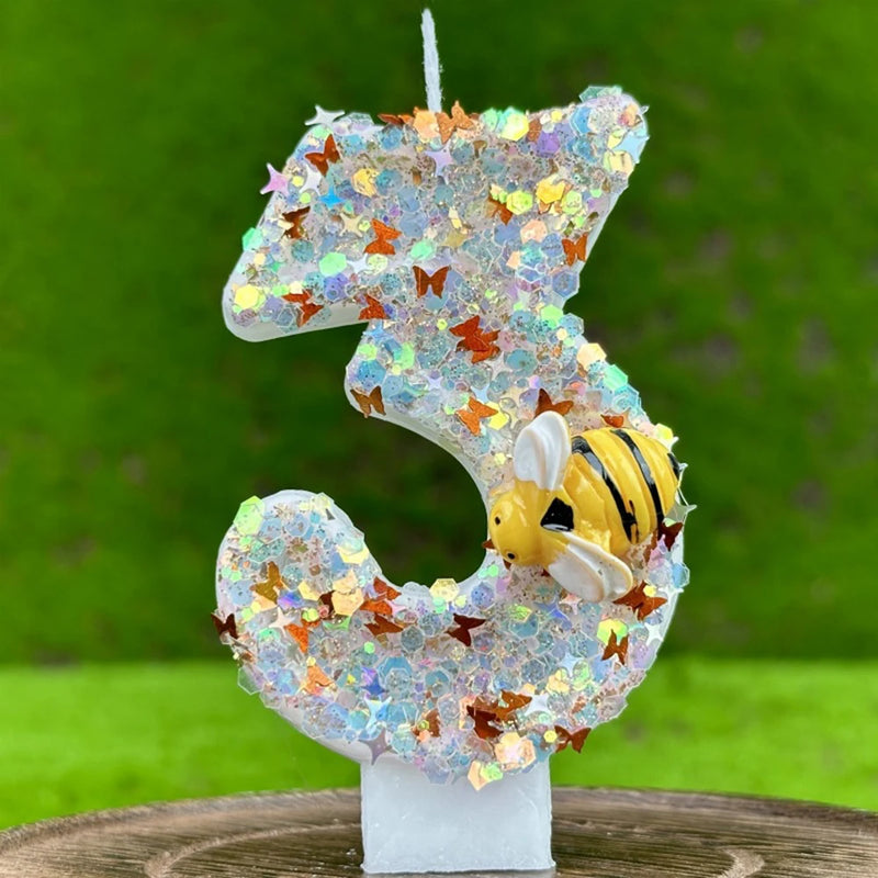 3D Number Cake Decorating Candles Glitter Bees Digital Candles Cake Topper Birthday Party Party Cake Decoration