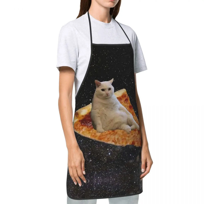 Unisex Space Pizza Cat Meme Bib Apron Adult Women Men Chef Tablier Cuisine for Cooking Kitchen Funny Animal Baking