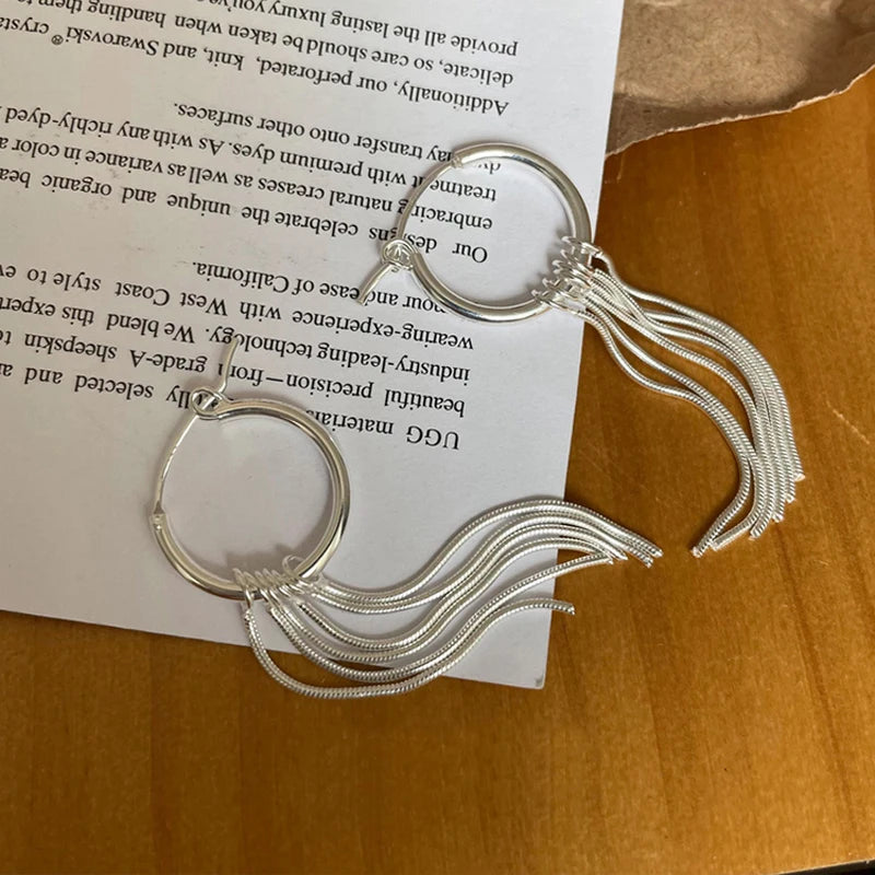 New Simple Version S925 Hoop Earrings Removable Snake Bone Tassel Women Wedding Party Fine Jewelry Girl Gift Wholesal ER098