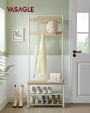 VASAGLE 3 in 1 Coat Stand with Shoe Rack, Steel Frame, 32 x 70 x 175 cm