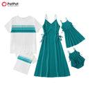 PatPat 2022 New Arrival Summer Mosaic Family Matching Turquoise 100% Cotton Sets (Tank Dresses - Rompers - Tops)  Family Look