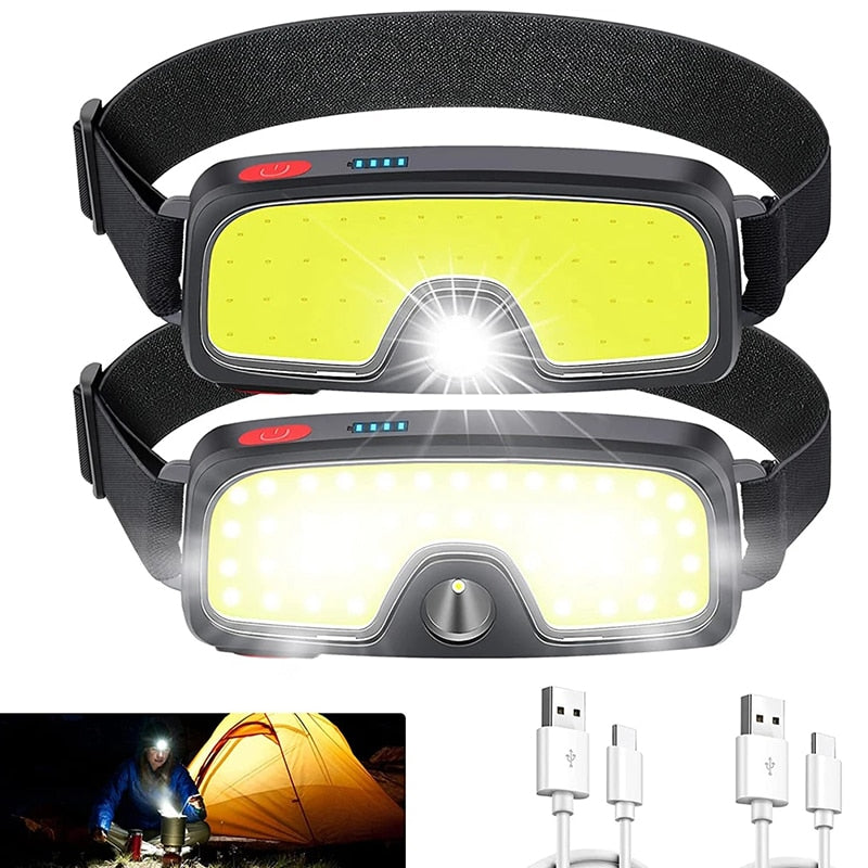 1-16PCS Headlamp Portable Mini COB LED Headlight with Built-in Battery Flashlight USB Rechargeable Head Lamp Hiking Torch