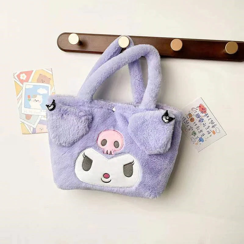 Kawaii Sanrio Plush Bag Kuromi Plushie Backpack Cinnamoroll Tote Handbag My Melody Messenger Makeup Shoulder Bag Women Girl Gift