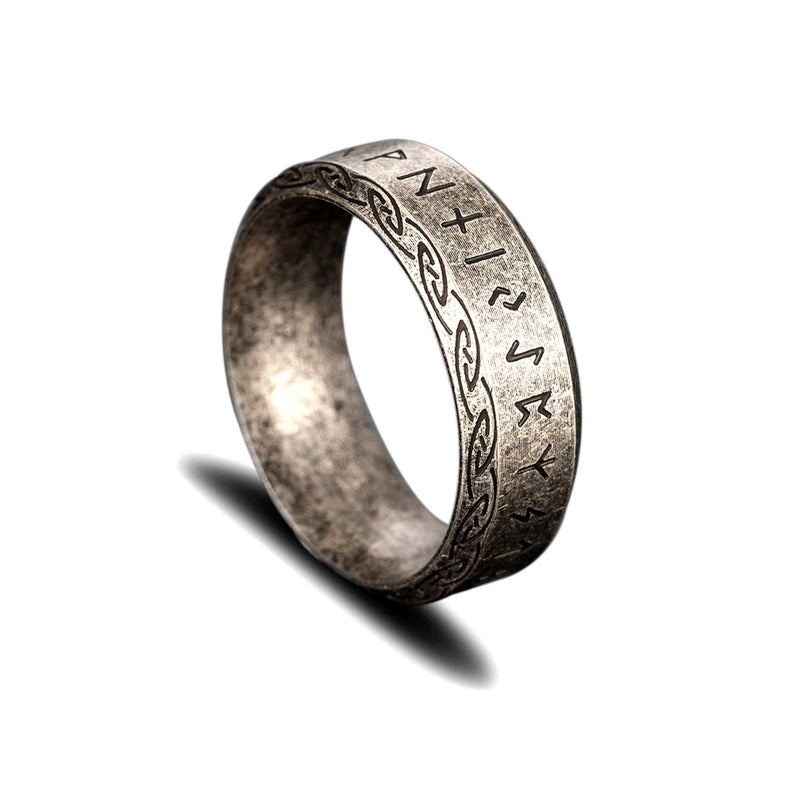 Vintage Norse Futhark Viking Runes Finger Rings Men's Antique Steel Celtic Knot Triquetra Talisman Accessories Icelandic Jewelry