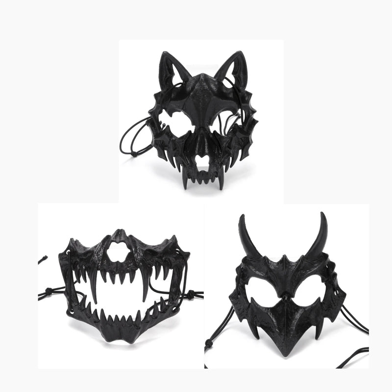 Halloween Mask Half-face Mask Cos Dragon God Fierce Tiger Night Fork Tengu Man Wolf Mask Performance Skull Masks