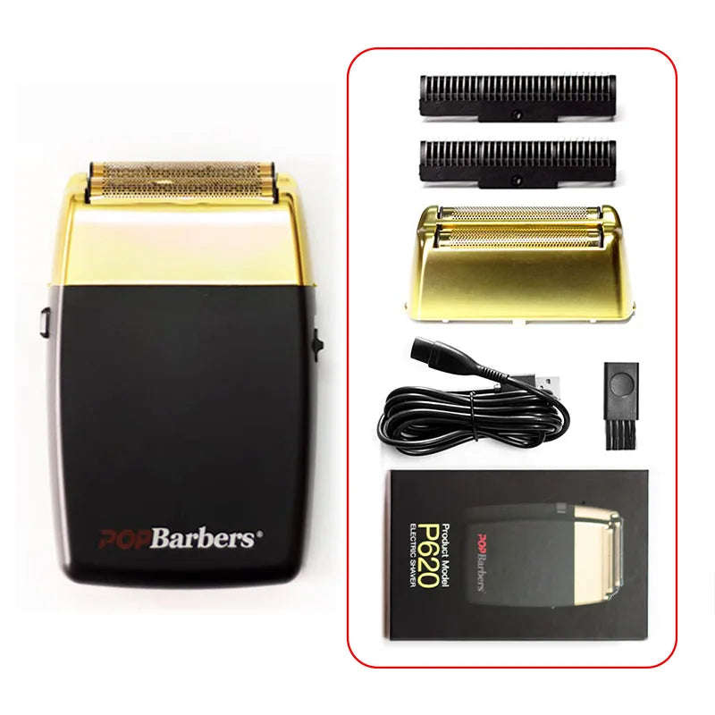 11000 RPM POP Barbers P620 Professional Electric Men's Beard Trimmer Double Foil Shaver Electric Shaver USB Hair Cutting Machine