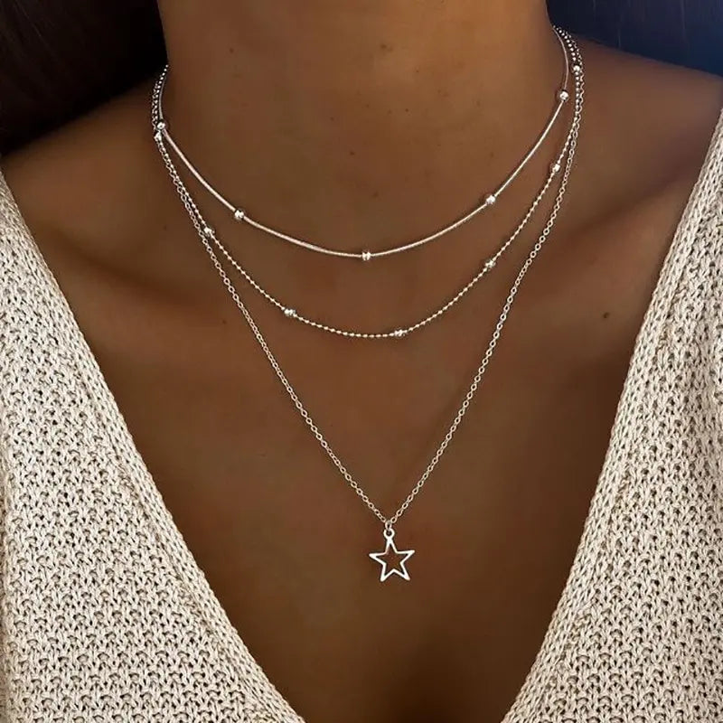 Necklace European And American Simple Temperament Lovely Atmosphere Star Moon Popular Lady Necklace Set For Women Multilayer