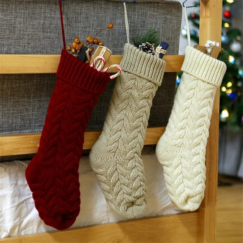 Large Candy Christmas Stockings 46cm Hanging Knitted New Year Xmas Gift Bags Natale Navidad Christmas Decorations for Home 2022