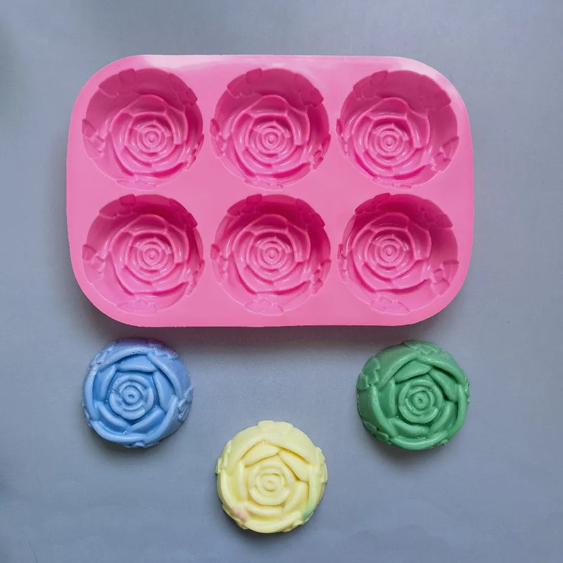 6 Holes Flower Rose Handmade Soap Candle Mold Silicone Cake Mold Bakeware Baking Dish Pan Muffin Mould Rose Ice Cube