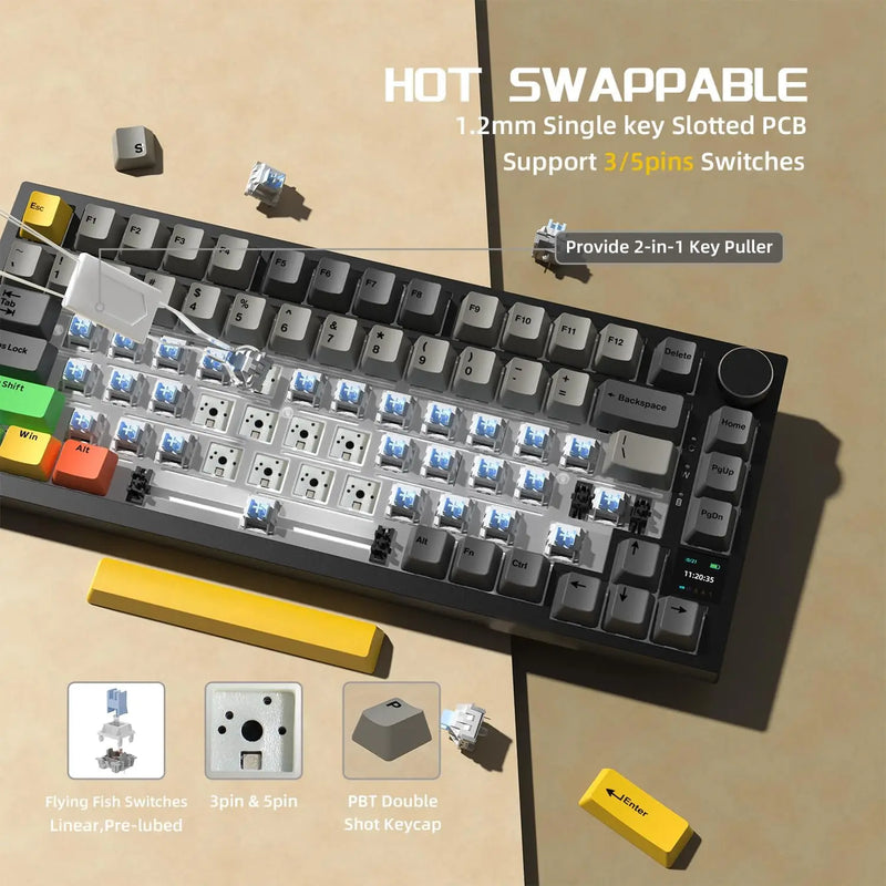 MAMBASNAKE x Ajazz AK820 Pro 75% Mechanical Keyboard and Coiled Cable Hot Swappable