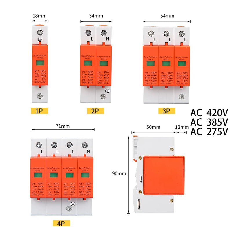 Photovoltaic Power Surge Protector Surge Protective Device SPD Arrester AC 220V 230V 380V 400V 3/4 Pole Surge voltage protection