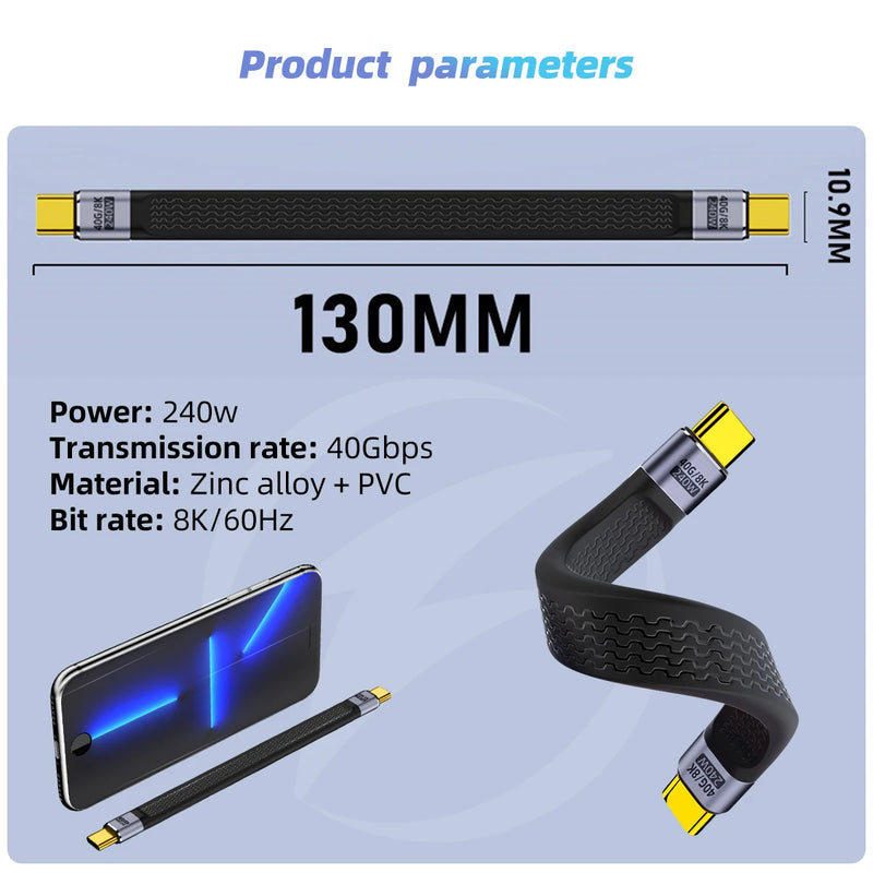 40Gbps 20Gbps USB 4.0 PD 240W/100W Fast Charging Cable Support 8K 4K Video Transmission Mobile Data Cable For Phone Notebook