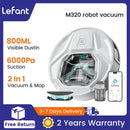 Lefant M320 6000Pa Powerful Suction Robot Vacuum Cleaner with Mop ,210 Mins Runtime,800ML Visible Dustbin,Carpet Detection