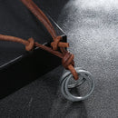 Vintage Men Women Circles Adjustable Leather Rope Necklace Pendant Jewelry Christmas Gift Initial Necklace