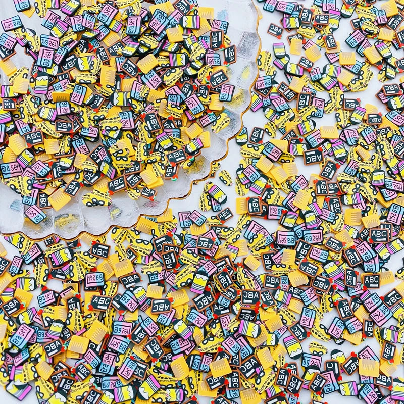 50g/Lot Hot Selling Back to School Series Slice, Cute Sprinkle for Crafts Making, Phone Deco, DIY Slime Filling