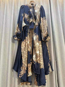 New 2024 Autumn Fashion Irregular Party Midi Dress Female long Sleeve Elegant Loose Print Casual Evening Dress For Women ﻿