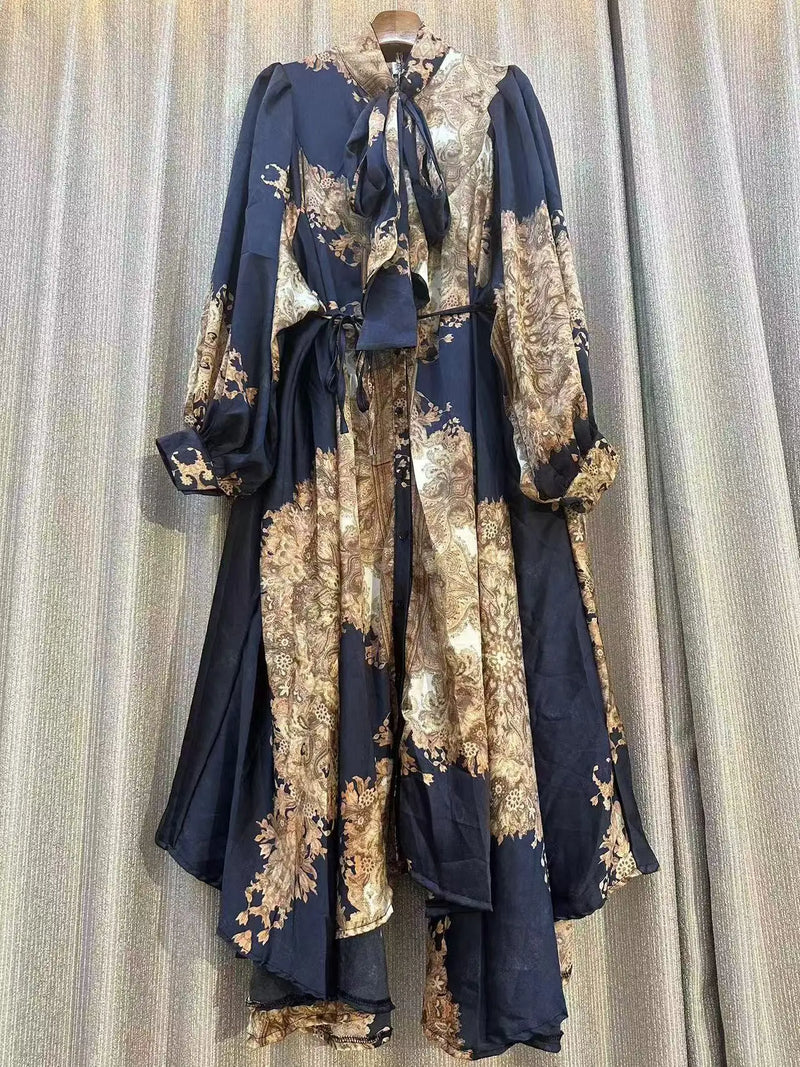 New 2024 Autumn Fashion Irregular Party Midi Dress Female long Sleeve Elegant Loose Print Casual Evening Dress For Women ﻿