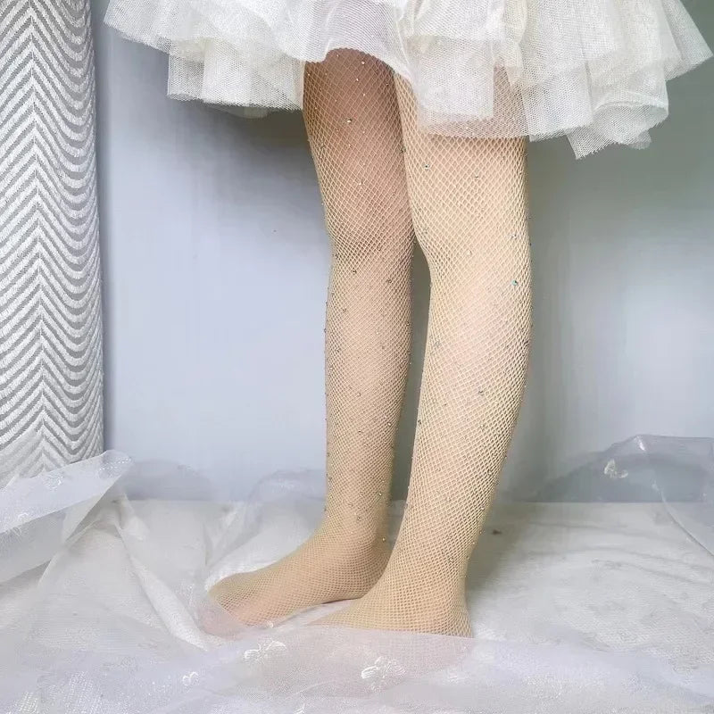 1-13years Ballet Tights for Girls Fashion Kids Sequin Mesh Fishnet Fish Net Pantyhose Baby Stockings Children Rhineston Leggings