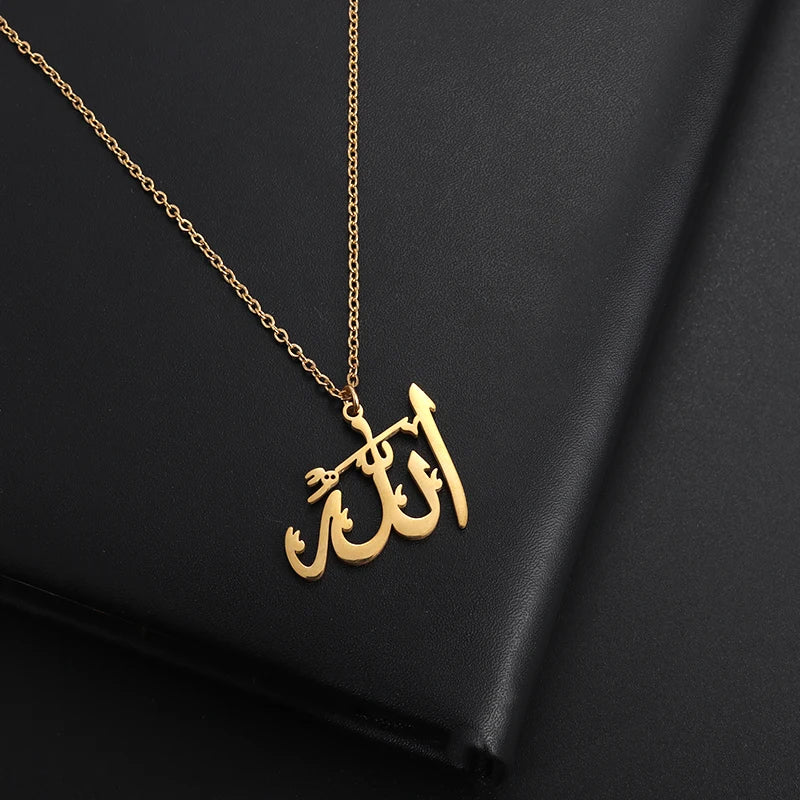 Classic Lucky Arabian God Allah Pendant Stainless Steel Necklace Ladies Islamic Muslim Charm Amulet Jewelry Gift Wholesale