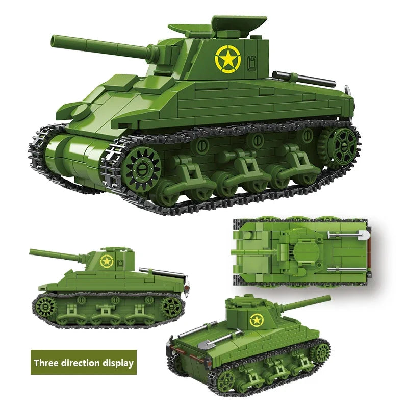 World War II WW2 Classic Model Mini M4 Sherman Medium Tank Building Blocks Bricks Toys Gifts