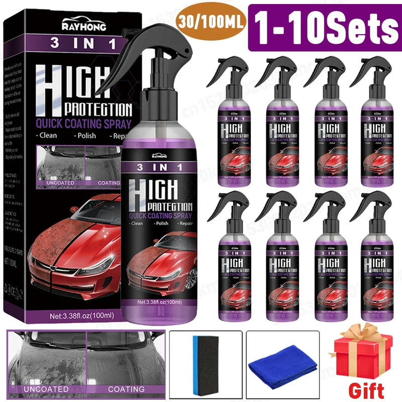 3 in 1 High Protection Quick Ceramic Coating Nano Spray Car Coating Wax Polishing Spray Plastic Refresh Fast Fine Scratch Repair