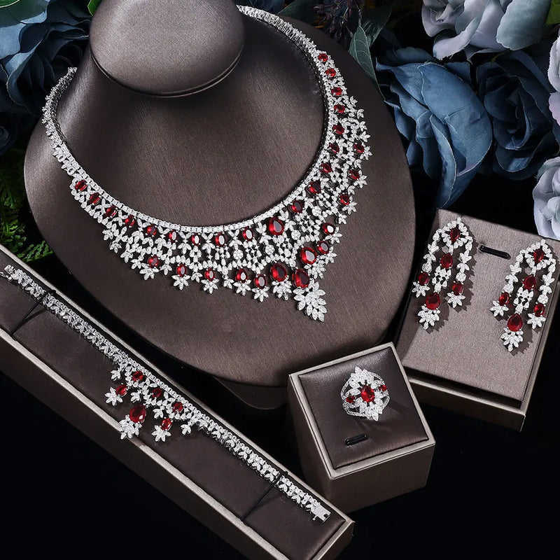 2022 New 4-piece suit Cubic Zirconia Bride Jewelry Set Women's Party, Deluxe Dubai Crystal Wedding Jewelry Set