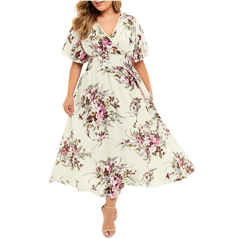 2023 Plus Size 3XL 4XL 5XL Women Dress Floral Chiffon Flower Dress Loose Bohemian Beach Summer Dresses Urban Gypsy Ropa Vestidos