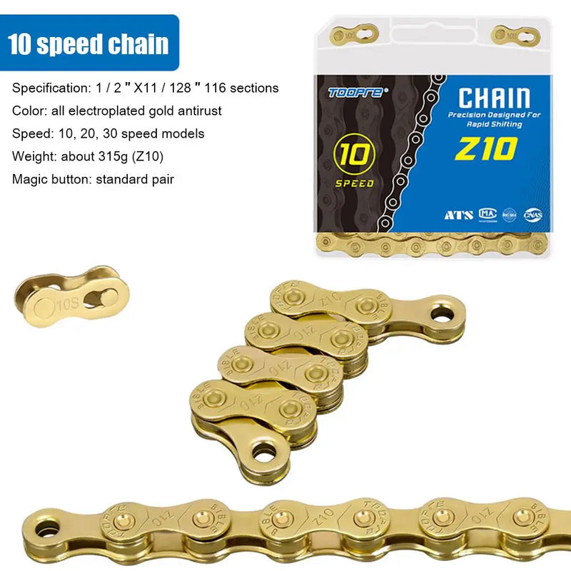 8/9/10/11 Speed Bicycle Chain Fully Electroplated Gold Rust Corrosion Resistant Wear-resistant Durable Suitable for Most Bikes
