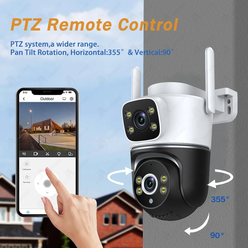 Tuya 8MP WiFi Camera 4K Surveillance Dual Lens Dual Screen PTZ Home Security-Protection CCTV Mini Video Security Camera Outdoor