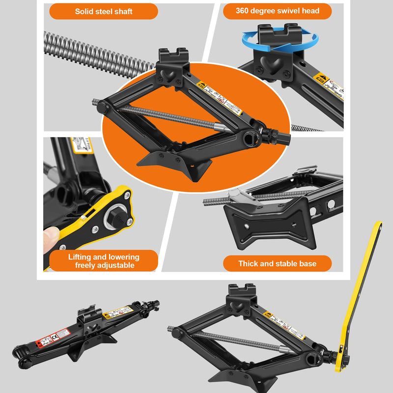 Car Tyre Changing Tools Kit Universal Scissor Jack 2 Ton Labor-Saving Scissor,with Hexagonal Lug Wrench for Cars/SUVS/Sedans