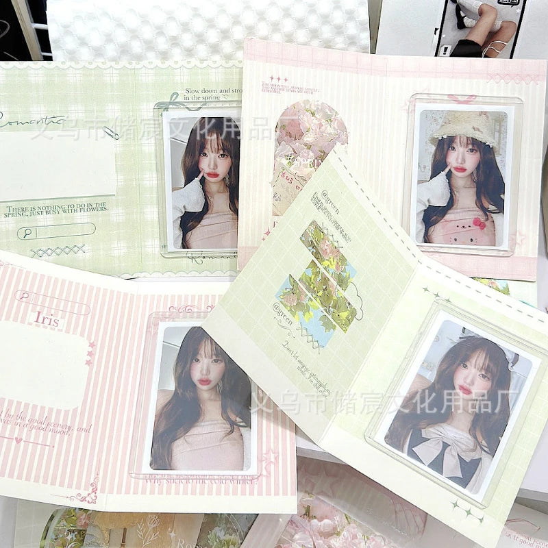 10Pcs Korean Ins Spring Field Folding Card Back Kpop Star 3 Inch Photo Card DIY Packing Material Kawaii Card Message Fixed Board